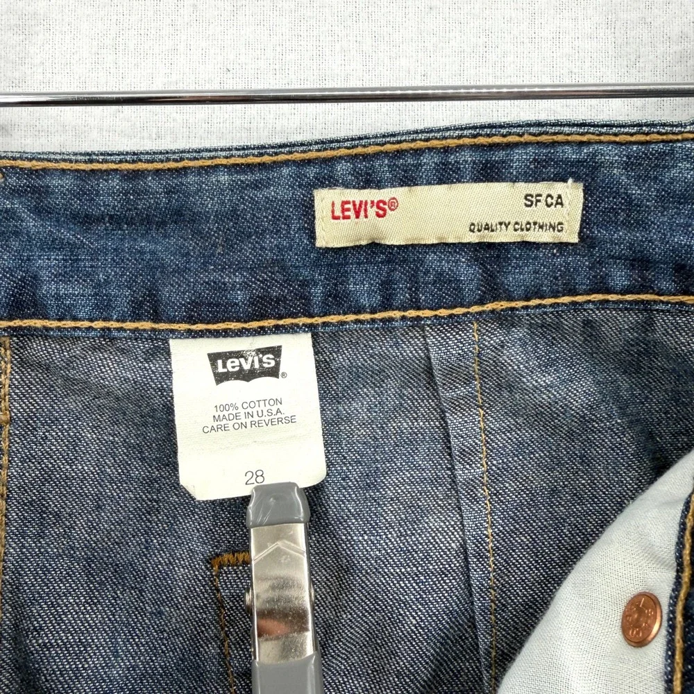 LEVIS Vintage Y2K Denim Skirt Women 28 Blue Pleated Midi Distressed USA Made - Picture 9 of 14